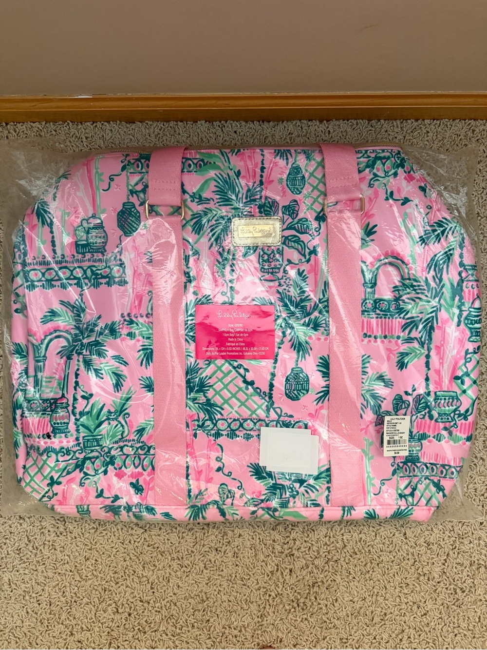 New! Lilly Pulitzer Pink Tropical Mandevilla Baby Always Worth It Gym Tote Bag